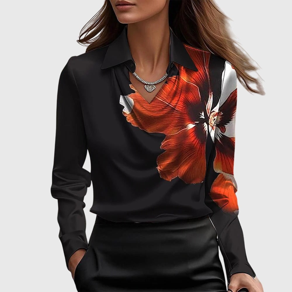 Womens Blouse Cowl Neck Shiny -Like Fabric Draped Neckline - Image 6