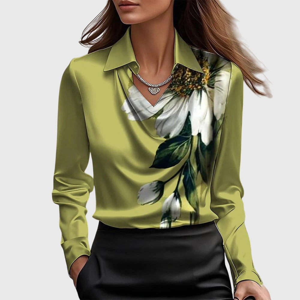 Womens Blouse Cowl Neck Shiny -Like Fabric Draped Neckline - Image 7