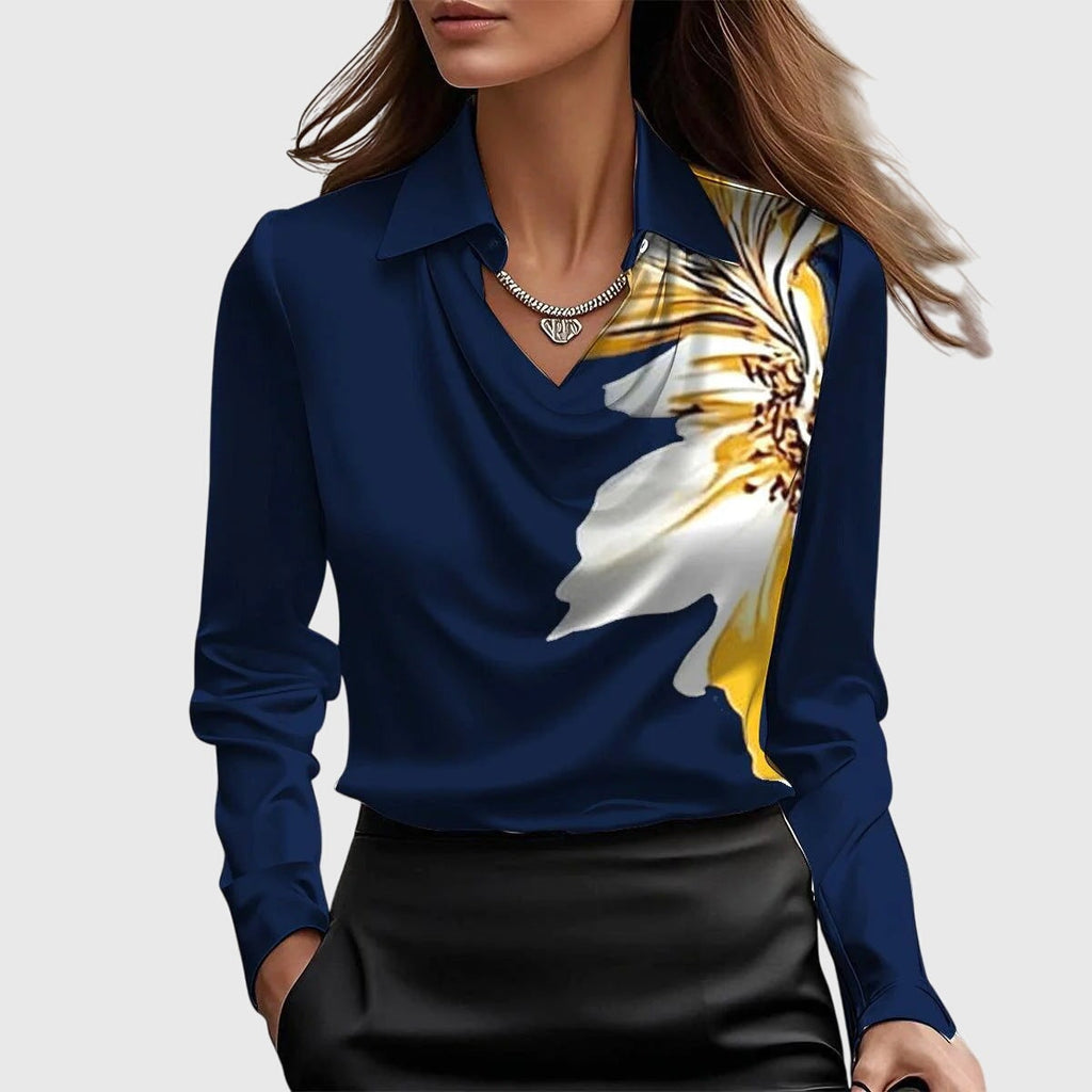 Womens Blouse Cowl Neck Shiny -Like Fabric Draped Neckline - Image 8