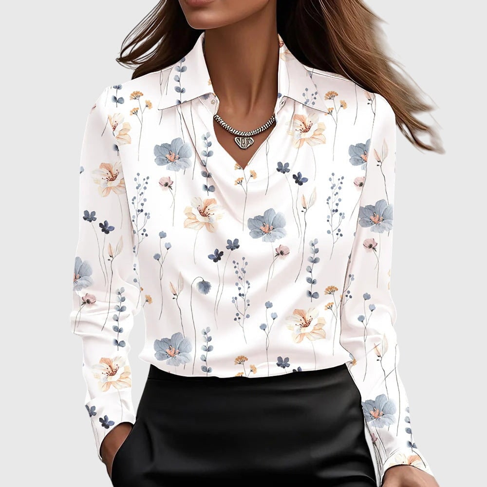 Womens Blouse Cowl Neck Shiny -Like Fabric Draped Neckline - Image 9