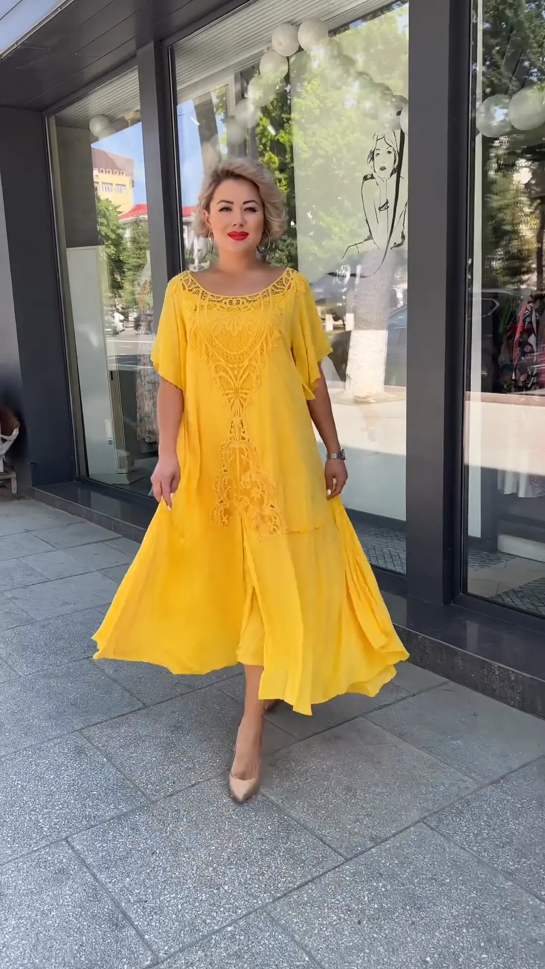Women's Boho Flowy Midi Dress Crochet | V-Back Flutter Sleeve - Image 2