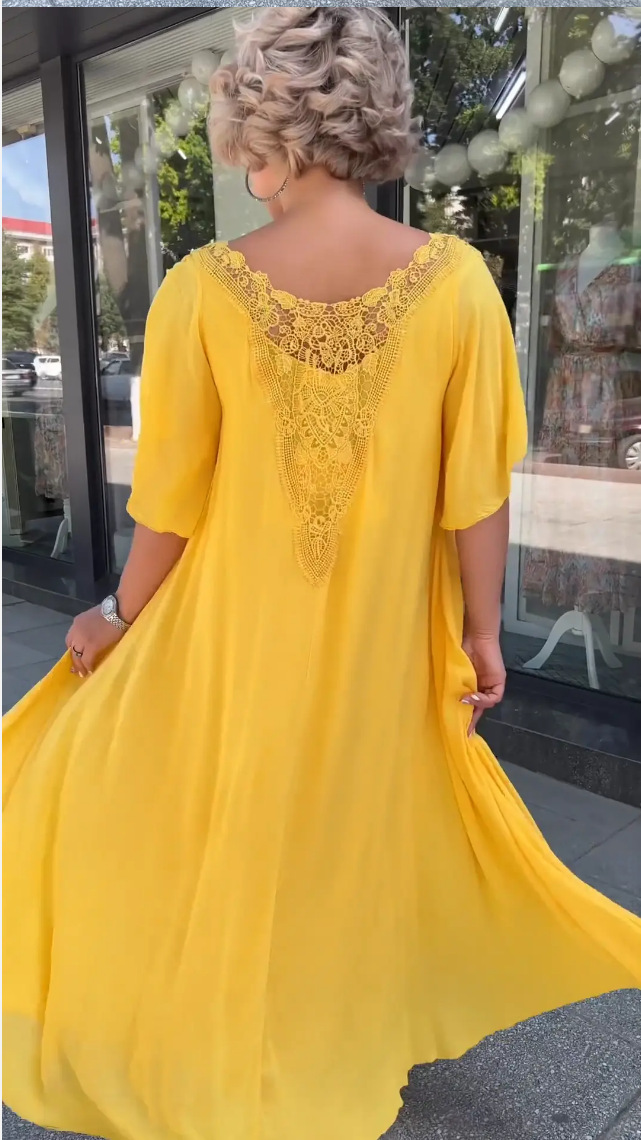 Women's Boho Flowy Midi Dress Crochet | V-Back Flutter Sleeve - Image 3