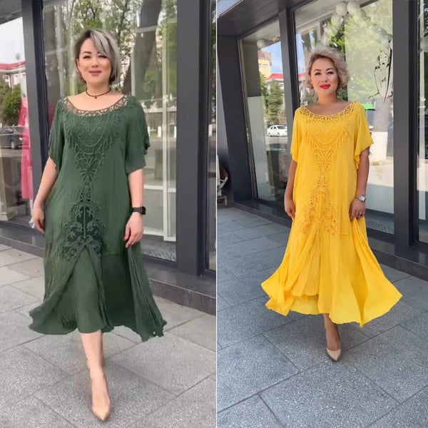 Women's Boho Flowy Midi Dress Crochet | V-Back Flutter Sleeve - Image 4