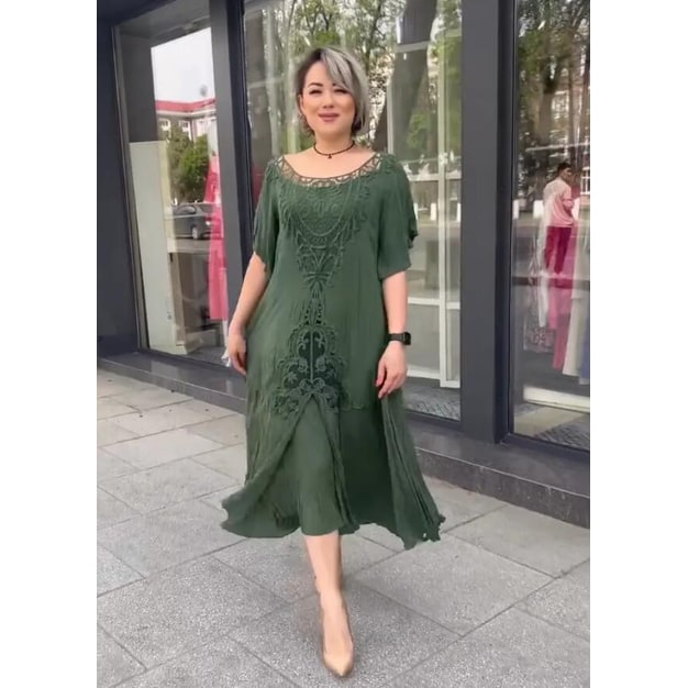 Women's Boho Flowy Midi Dress Crochet | V-Back Flutter Sleeve - Image 6