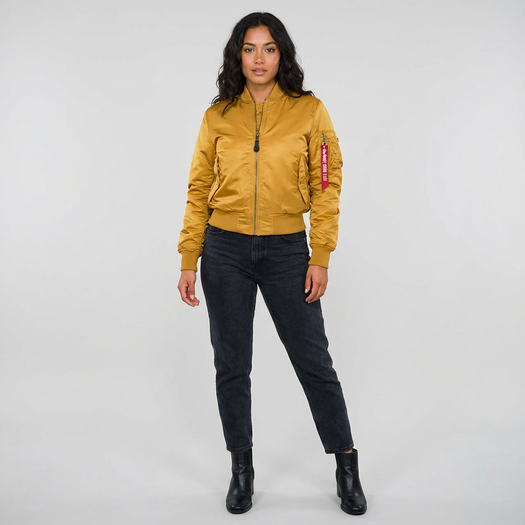 Women's Bomber Jacket with Quilted Lining and Satin Finish Utility Pocket - Image 12