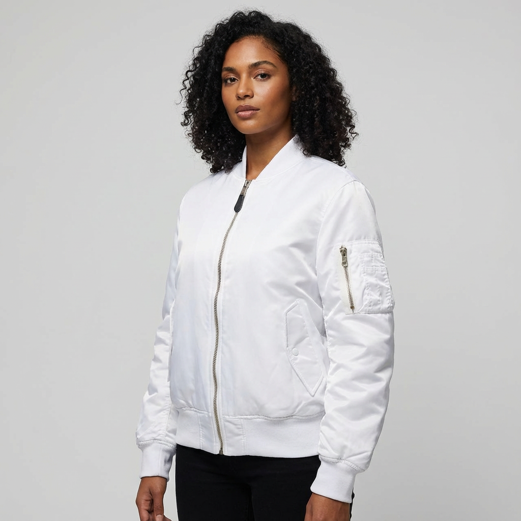 Women's Bomber Jacket with Quilted Lining and Satin Finish Utility Pocket - Image 8