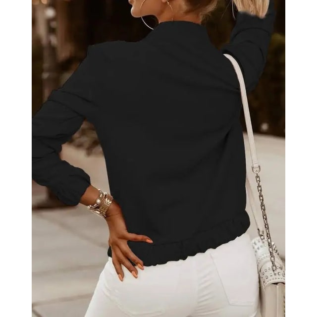 Women's Bomber Jacket with Ruffled Trim and Full Zip - Image 4