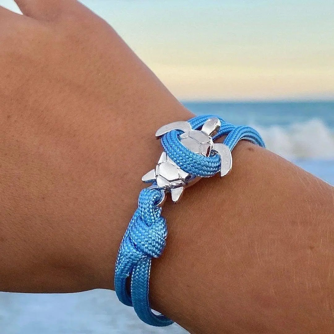 Women's Braided Rope Bracelet Sea Turtle Metal Clasp Hook Closure - Image 1