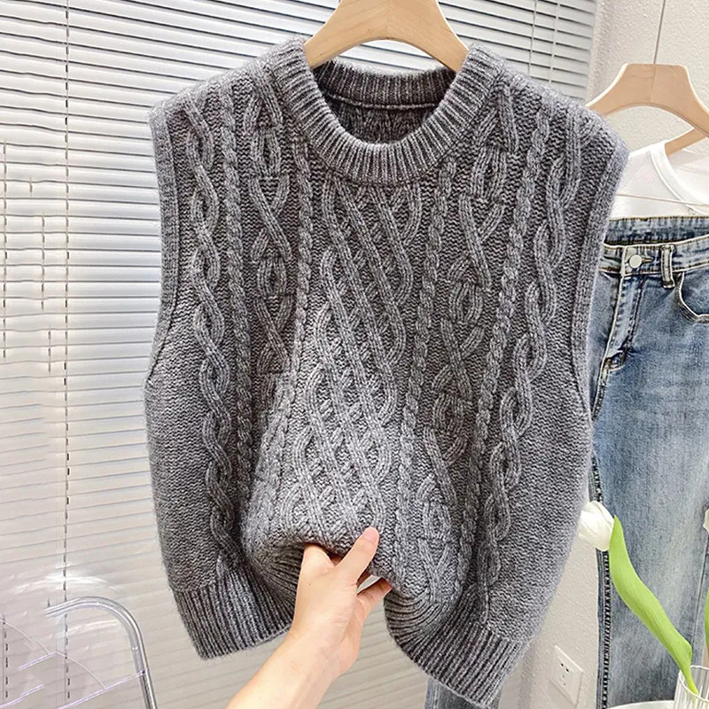 Women's Cable Knit Sweater Vest Sleeveless with Crewneck and Ribbed Trim - Image 4