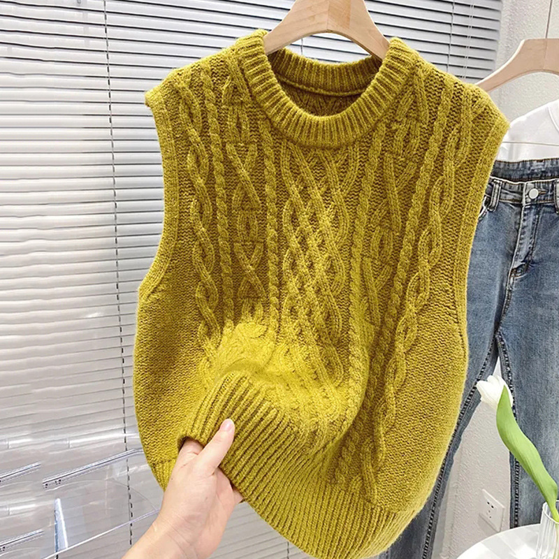 Women's Cable Knit Sweater Vest Sleeveless with Crewneck and Ribbed Trim - Image 6