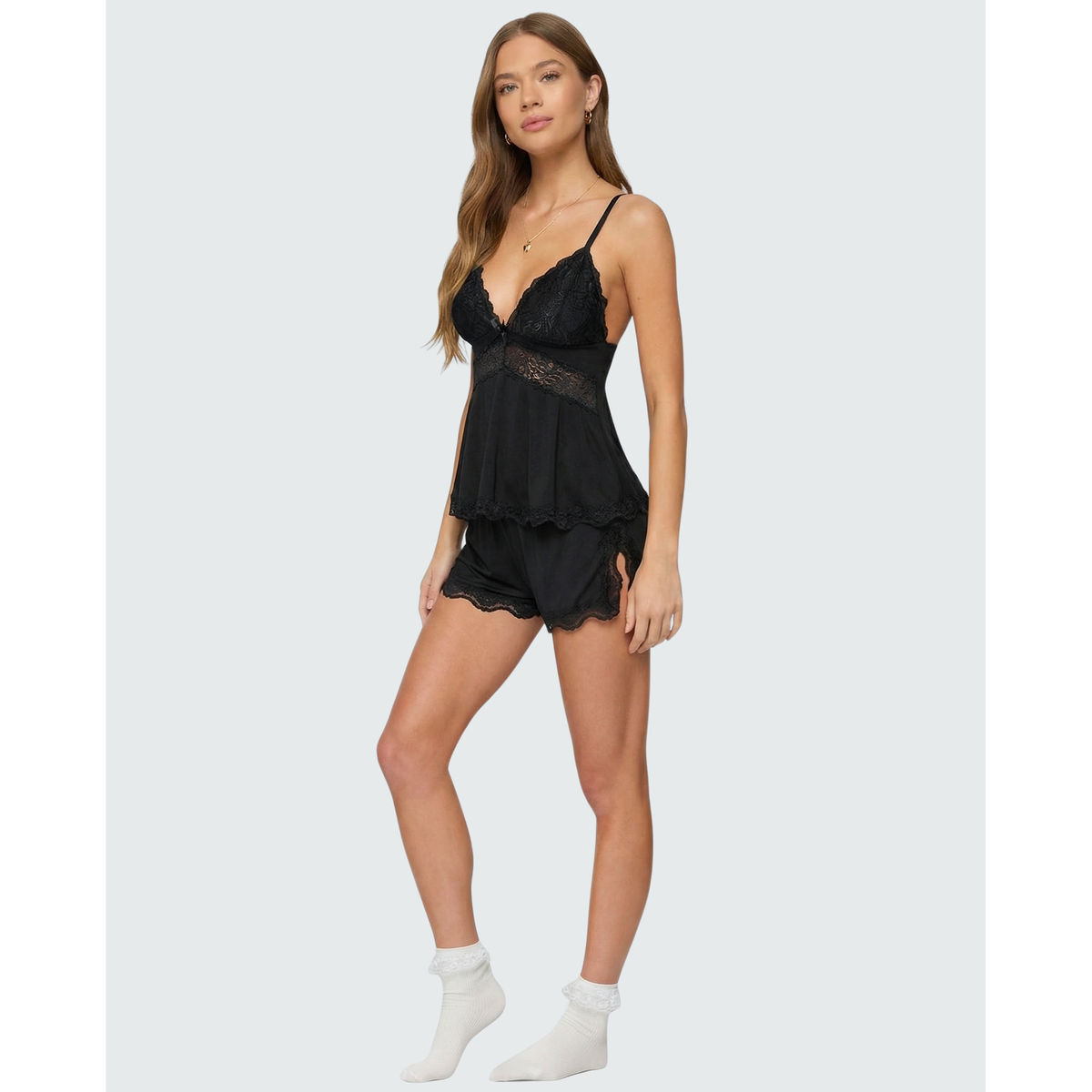 Women's Cami Pajama Set with Lace Trim and Matching Shorts - Image 11
