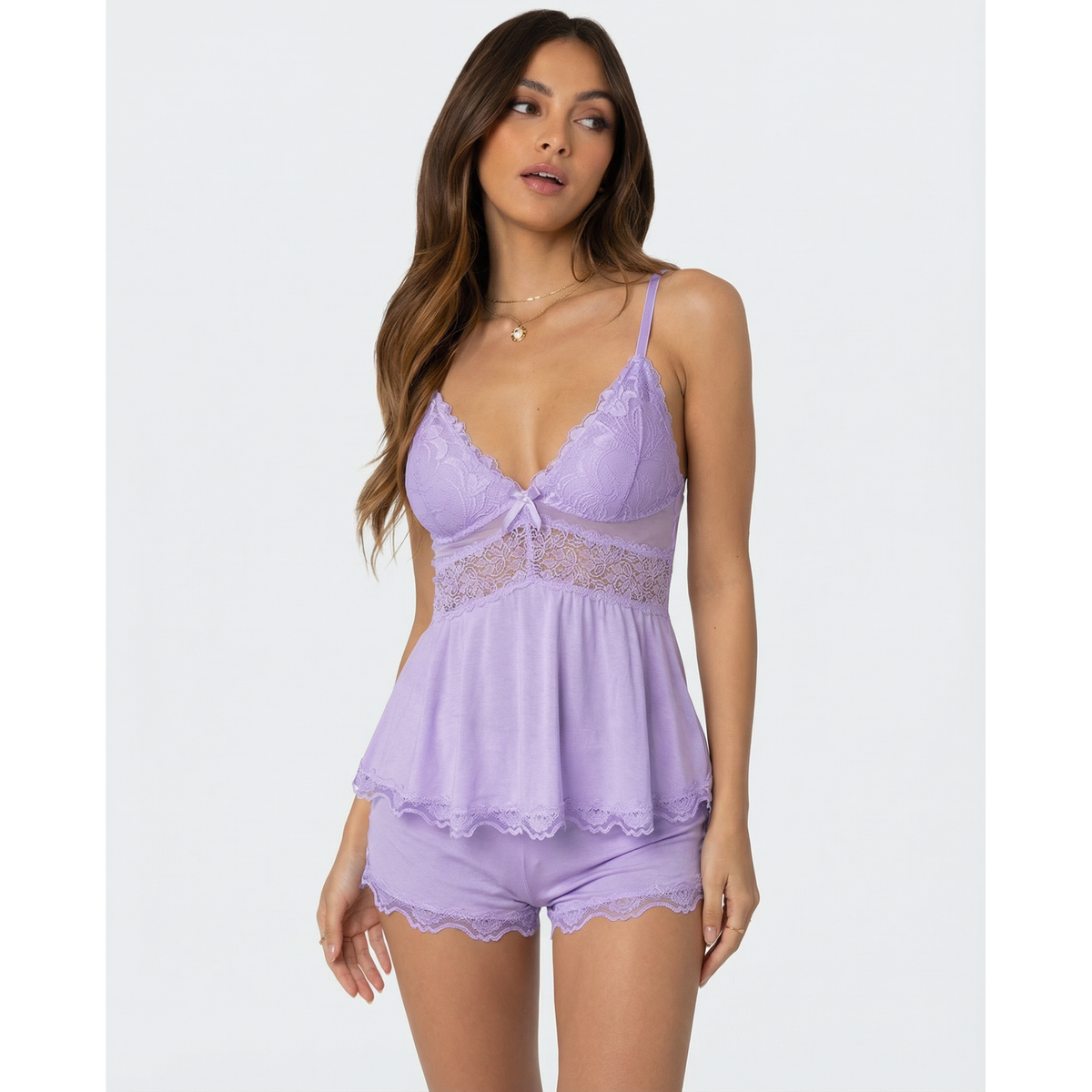 Women's Cami Pajama Set with Lace Trim and Matching Shorts - Image 12