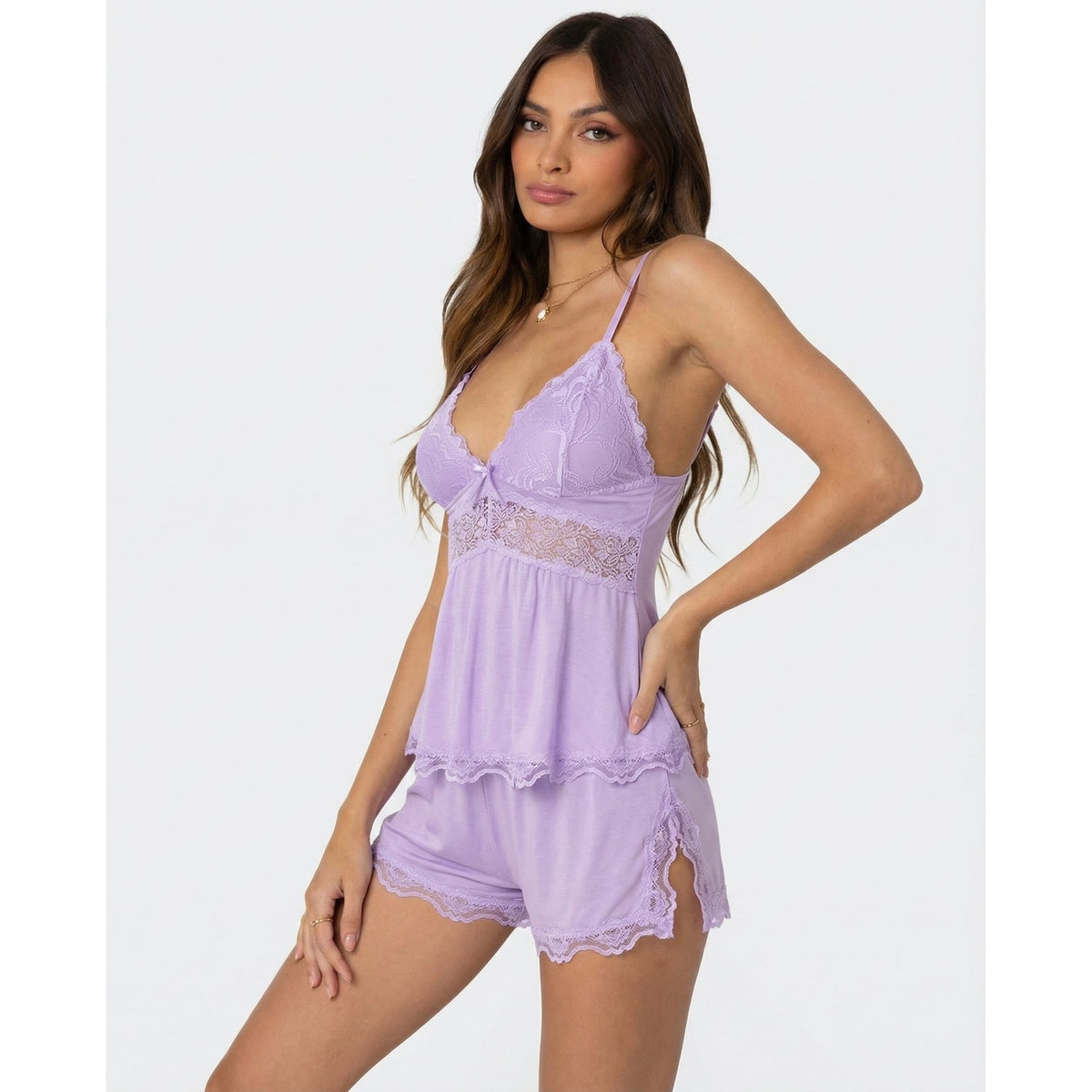 Women's Cami Pajama Set with Lace Trim and Matching Shorts - Image 13