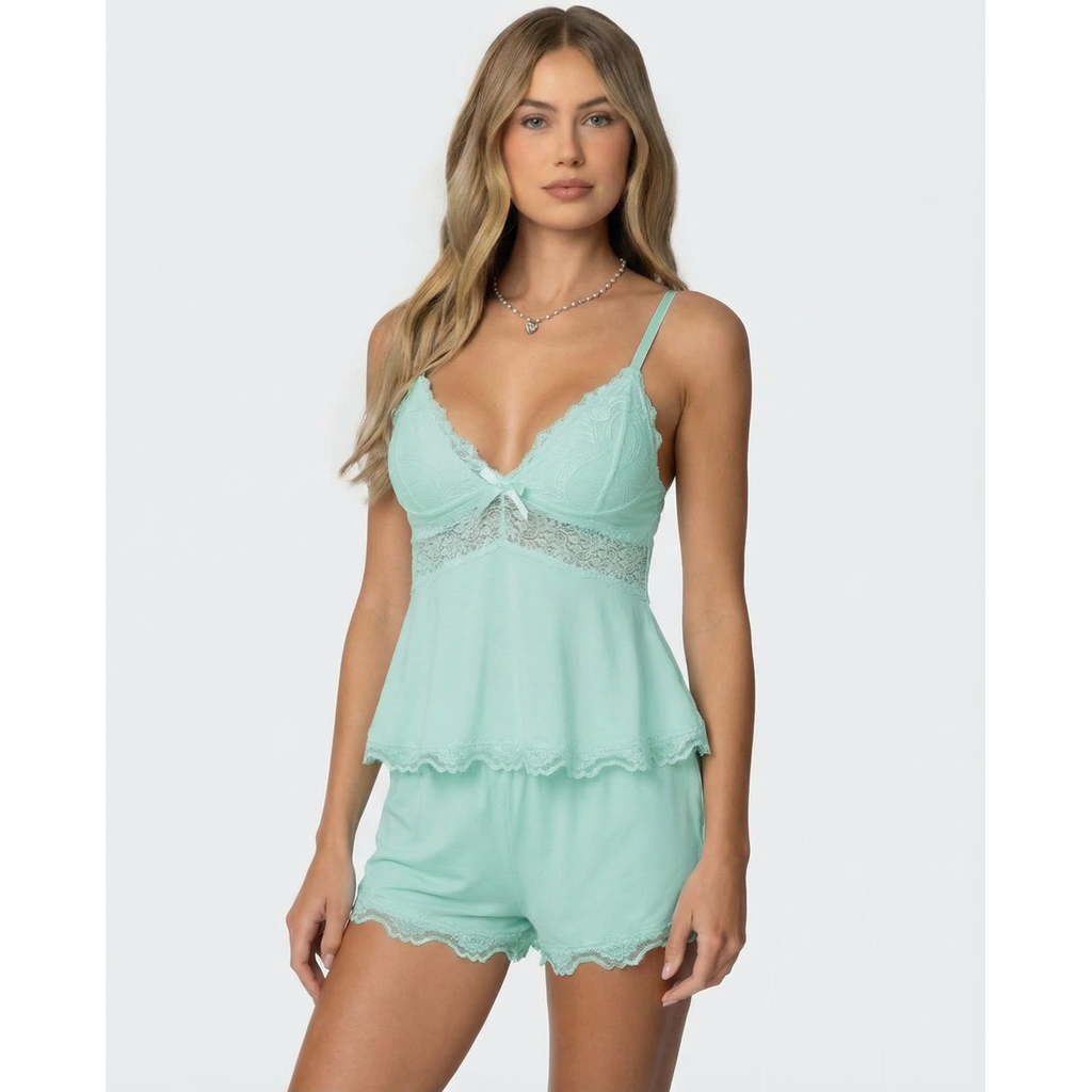 Women's Cami Pajama Set with Lace Trim and Matching Shorts - Image 15