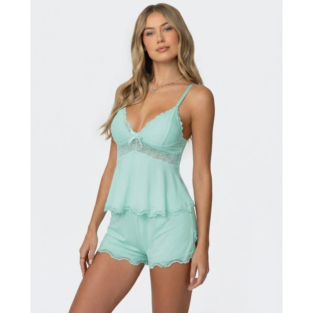 Women's Cami Pajama Set with Lace Trim and Matching Shorts - Image 16