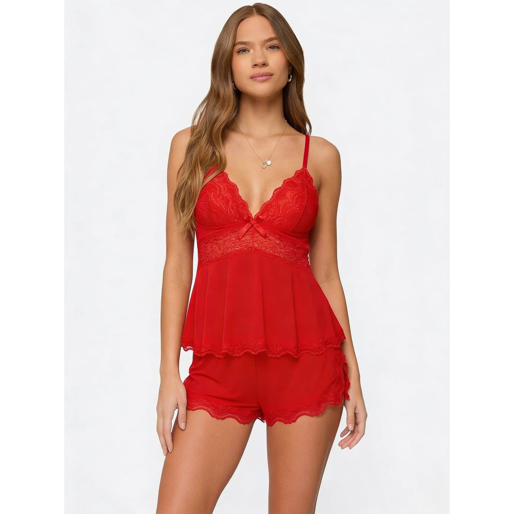 Women's Cami Pajama Set with Lace Trim and Matching Shorts - Image 21