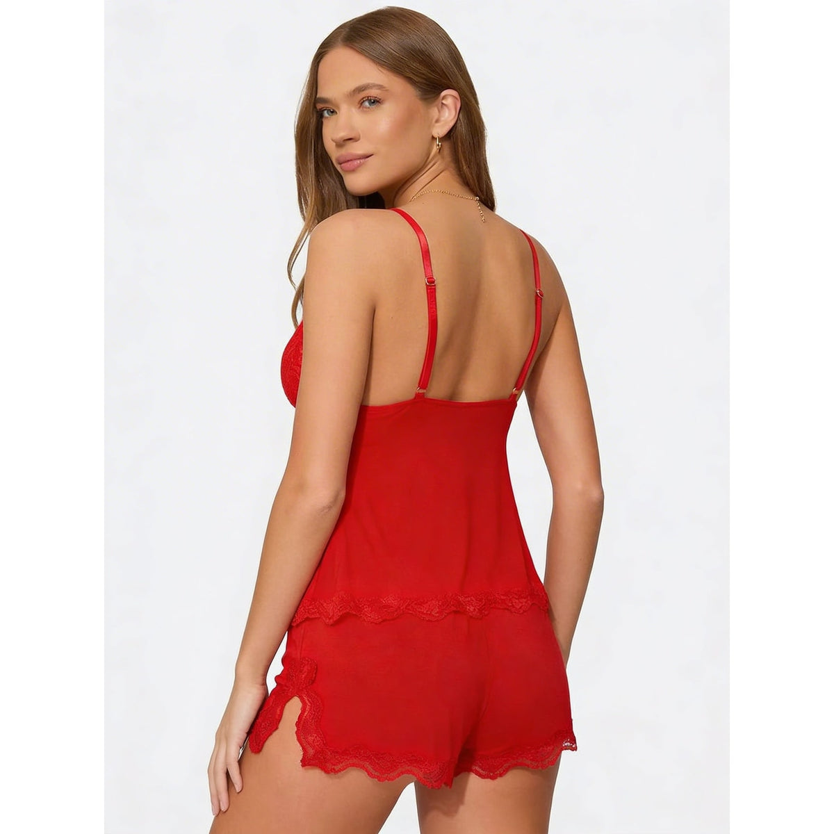 Women's Cami Pajama Set with Lace Trim and Matching Shorts - Image 23