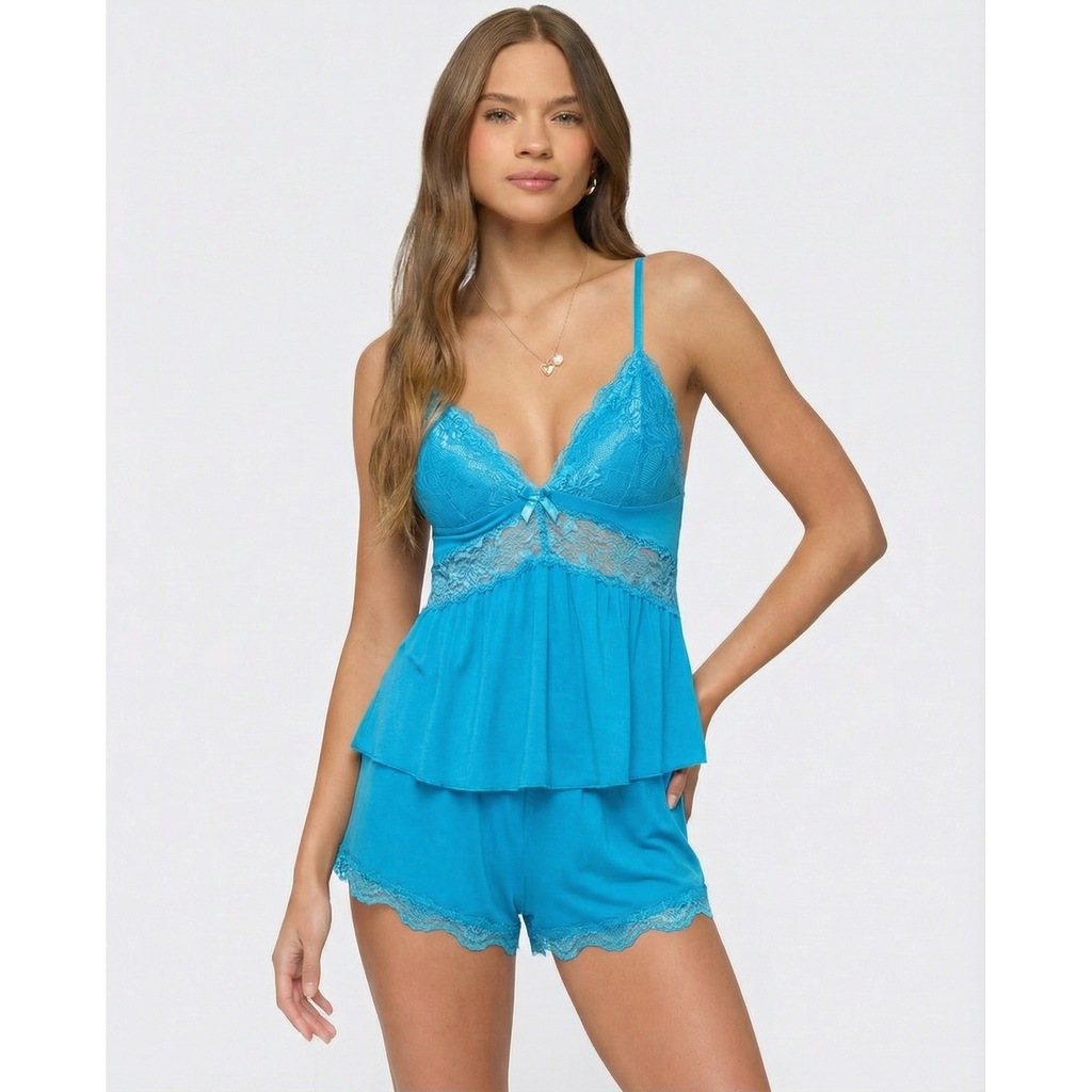 Women's Cami Pajama Set with Lace Trim and Matching Shorts - Image 26