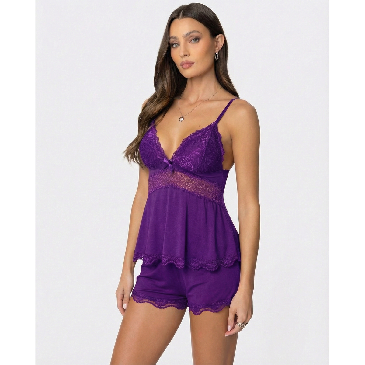 Women's Cami Pajama Set with Lace Trim and Matching Shorts - Image 29
