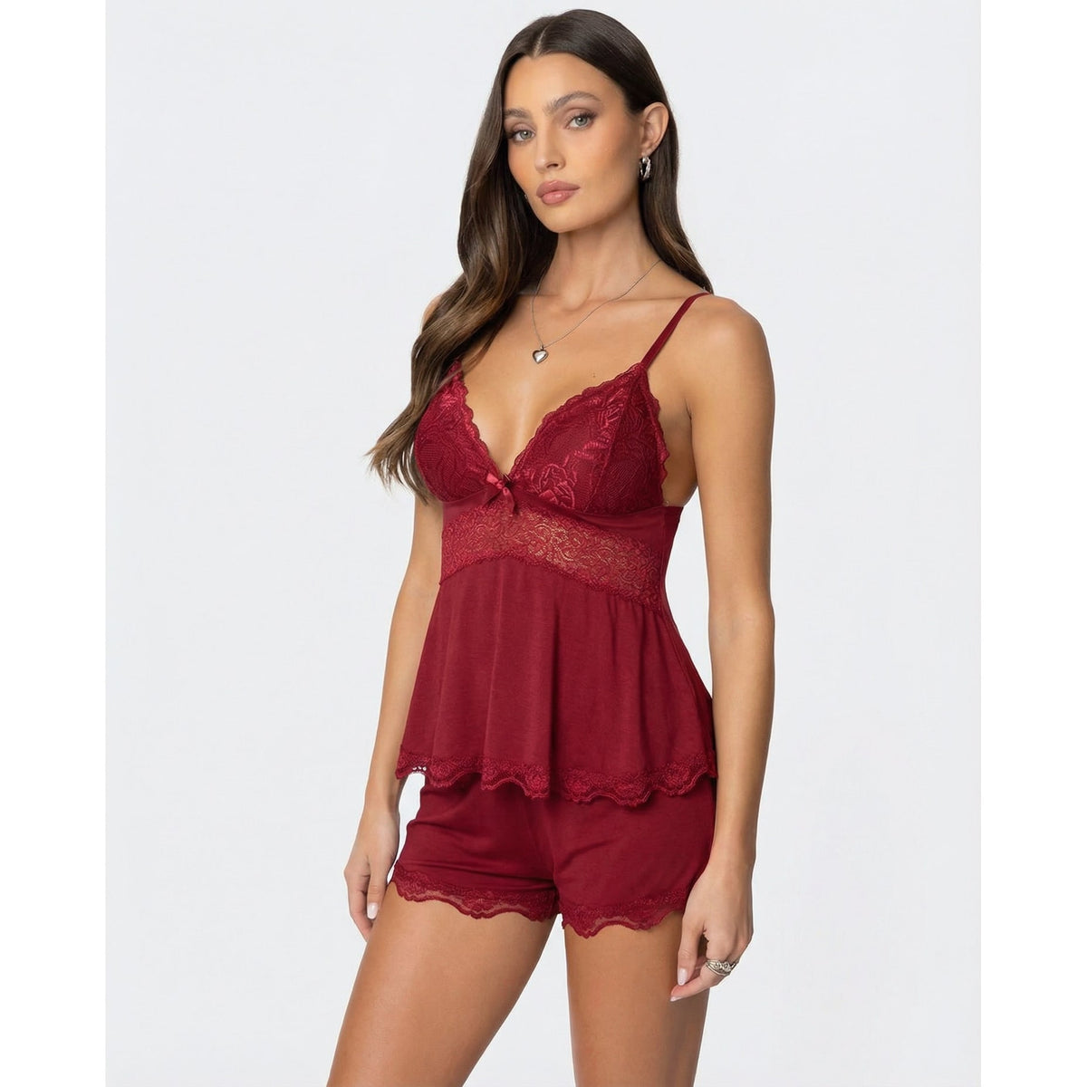 Women's Cami Pajama Set with Lace Trim and Matching Shorts - Image 6