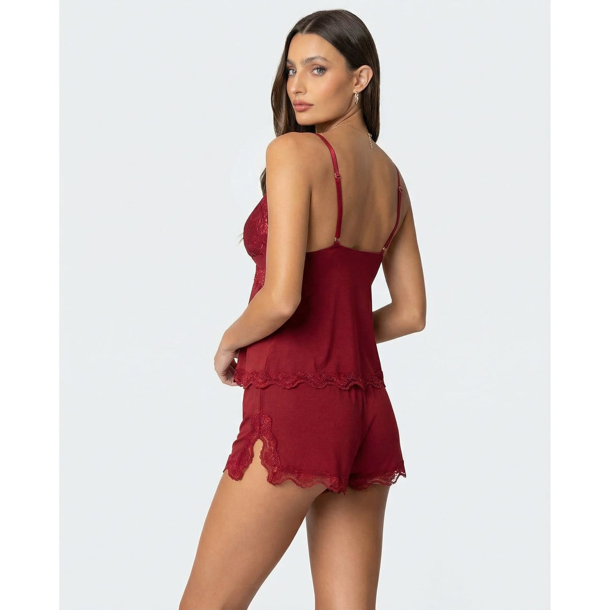 Women's Cami Pajama Set with Lace Trim and Matching Shorts - Image 7