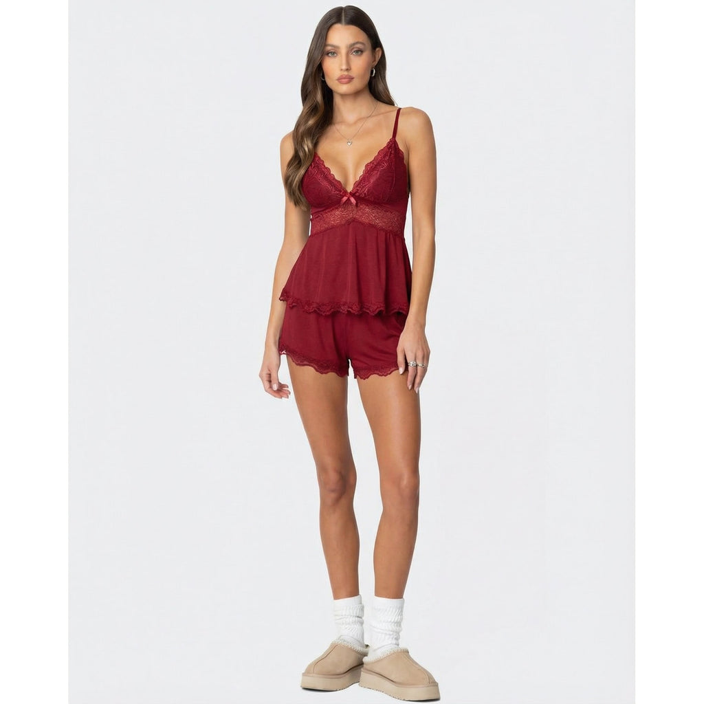 Women's Cami Pajama Set with Lace Trim and Matching Shorts - Image 8