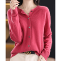 Women's Cardigan Sweater Knit Button Front Crew Neck Ribbed Cuffs - Image 4