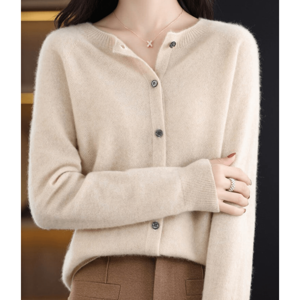 Women's Cardigan Sweater Knit Button Front Crew Neck Ribbed Cuffs - Image 8