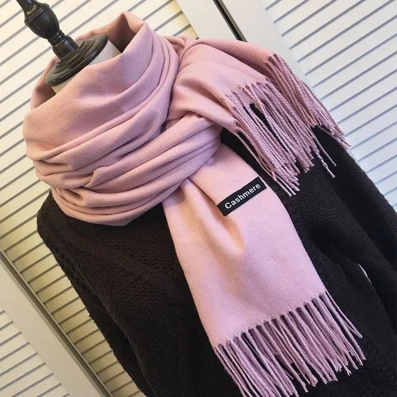 Women's Cashmere Scarf Wrap with Twisted Fringe and Fine Knit - Image 1
