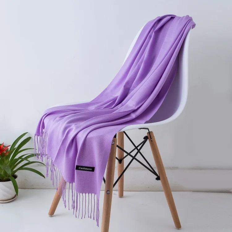Women's Cashmere Scarf Wrap with Twisted Fringe and Fine Knit - Image 10
