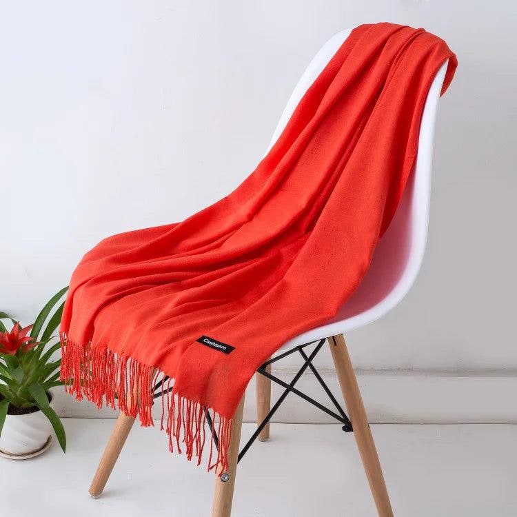 Women's Cashmere Scarf Wrap with Twisted Fringe and Fine Knit - Image 11