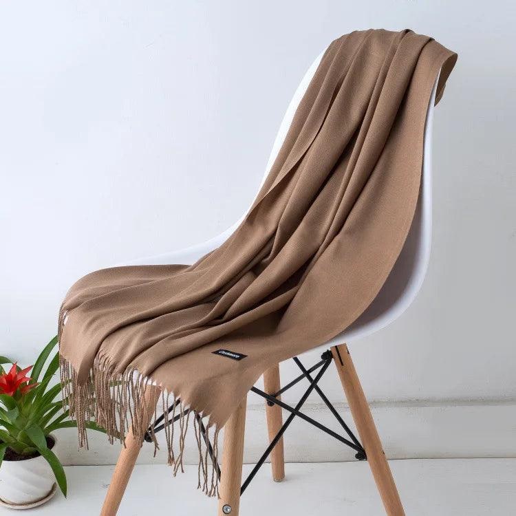 Women's Cashmere Scarf Wrap with Twisted Fringe and Fine Knit - Image 12