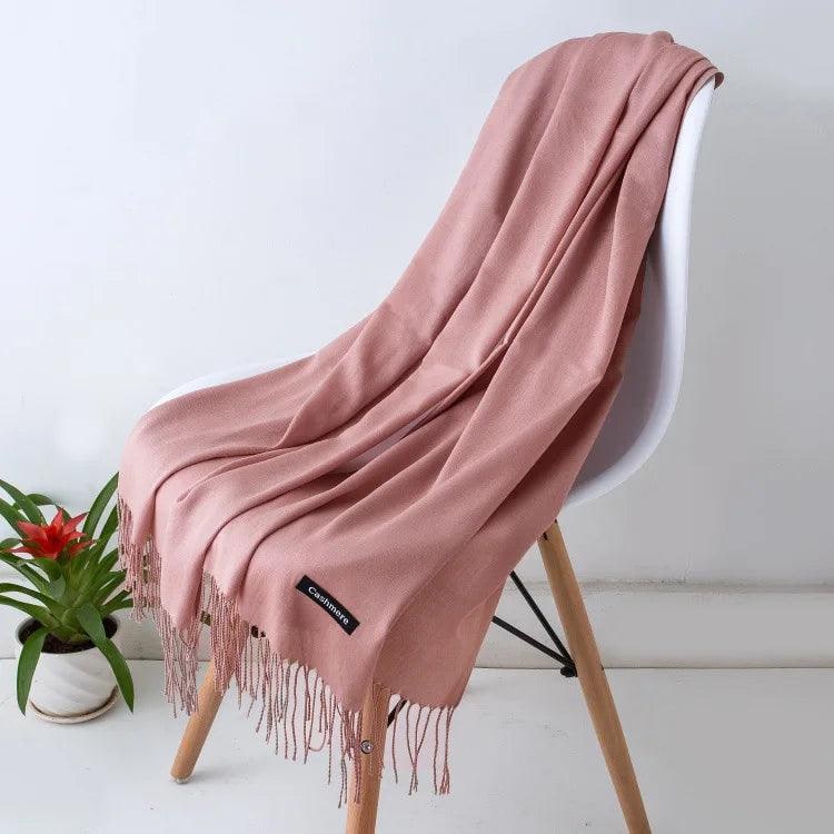 Women's Cashmere Scarf Wrap with Twisted Fringe and Fine Knit - Image 13