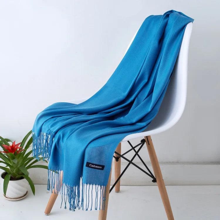 Women's Cashmere Scarf Wrap with Twisted Fringe and Fine Knit - Image 14