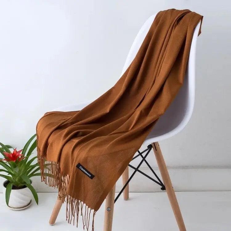 Women's Cashmere Scarf Wrap with Twisted Fringe and Fine Knit - Image 2