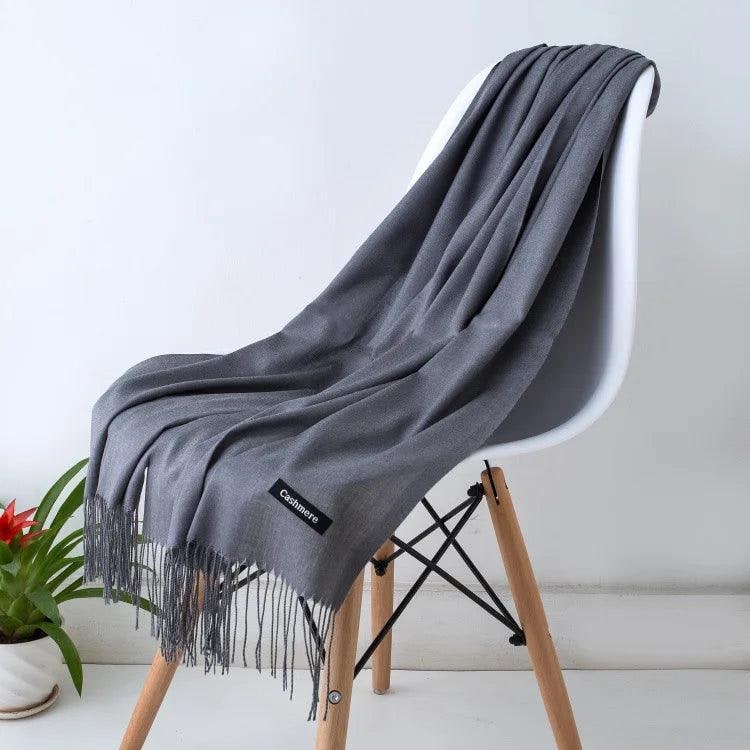 Women's Cashmere Scarf Wrap with Twisted Fringe and Fine Knit - Image 26
