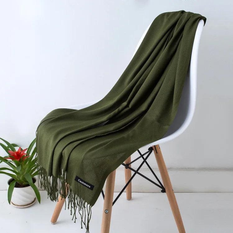 Women's Cashmere Scarf Wrap with Twisted Fringe and Fine Knit - Image 29