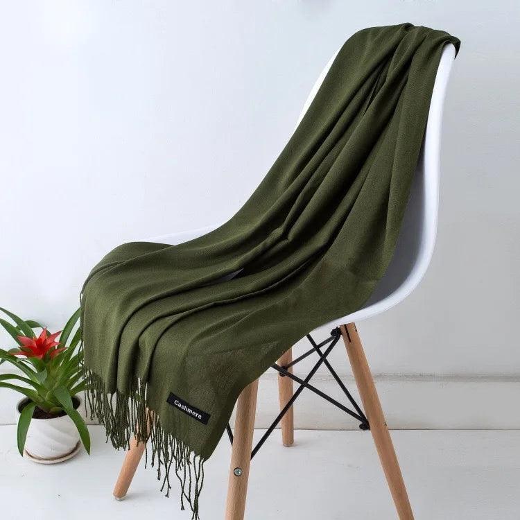 Women's Cashmere Scarf Wrap with Twisted Fringe and Fine Knit - Image 3