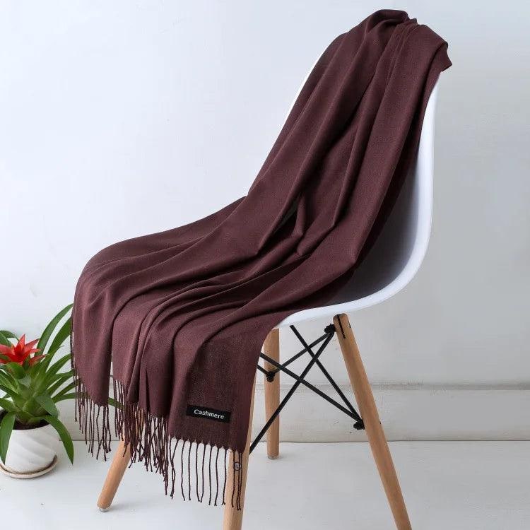 Women's Cashmere Scarf Wrap with Twisted Fringe and Fine Knit - Image 32