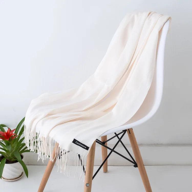 Women's Cashmere Scarf Wrap with Twisted Fringe and Fine Knit - Image 34