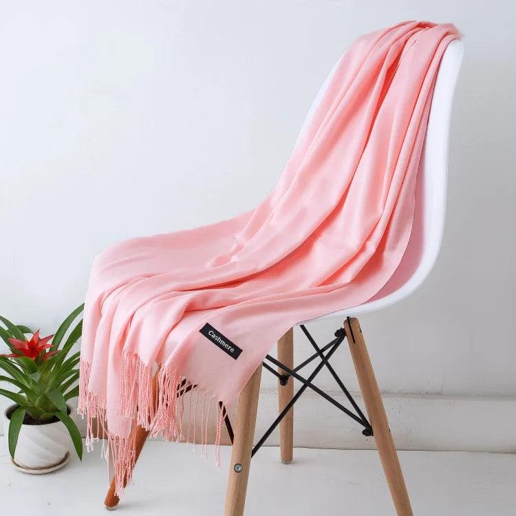 Women's Cashmere Scarf Wrap with Twisted Fringe and Fine Knit - Image 35