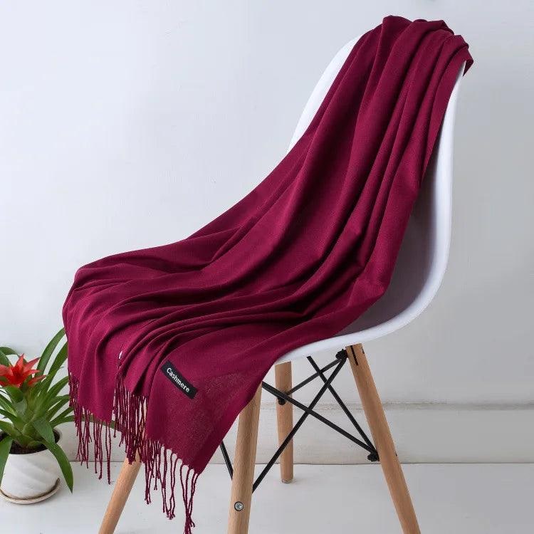 Women's Cashmere Scarf Wrap with Twisted Fringe and Fine Knit - Image 36
