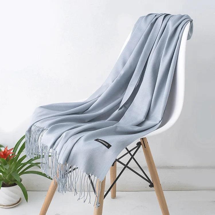 Women's Cashmere Scarf Wrap with Twisted Fringe and Fine Knit - Image 37