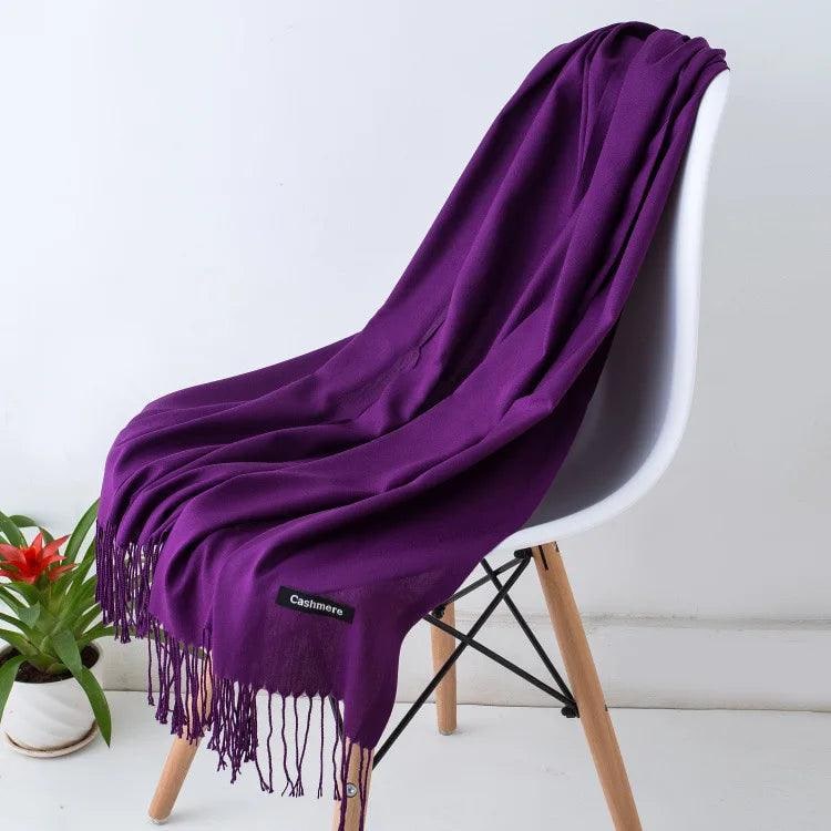Women's Cashmere Scarf Wrap with Twisted Fringe and Fine Knit - Image 38