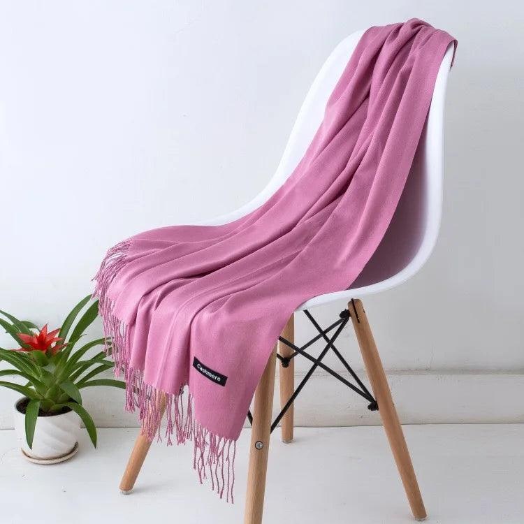 Women's Cashmere Scarf Wrap with Twisted Fringe and Fine Knit - Image 5