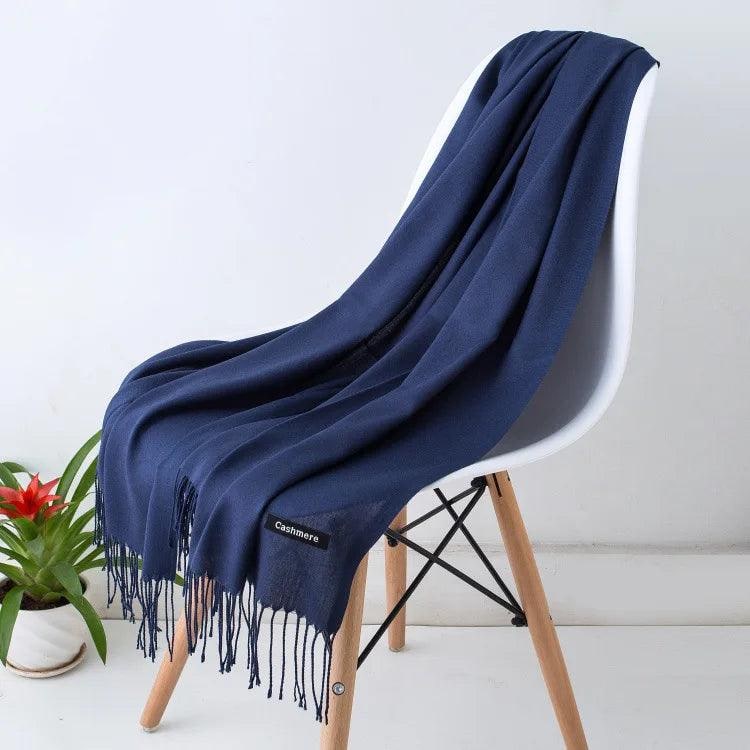 Women's Cashmere Scarf Wrap with Twisted Fringe and Fine Knit - Image 7