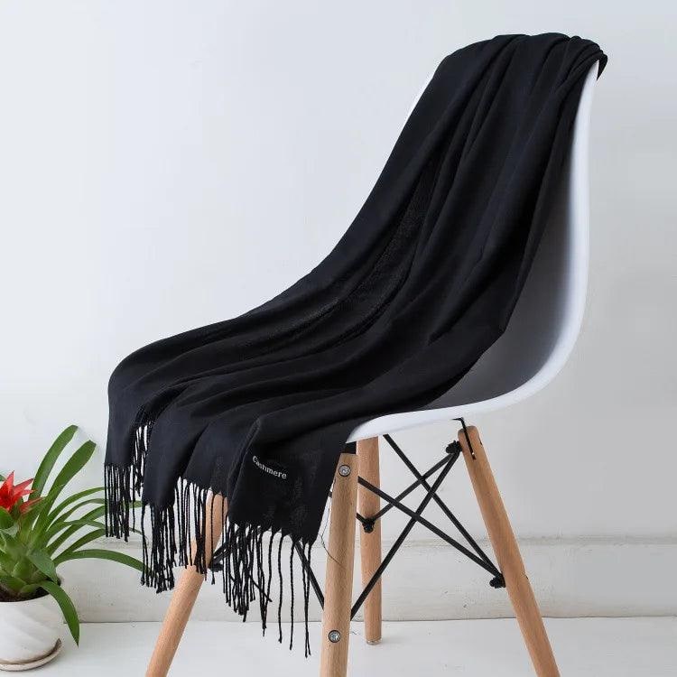 Women's Cashmere Scarf Wrap with Twisted Fringe and Fine Knit - Image 9