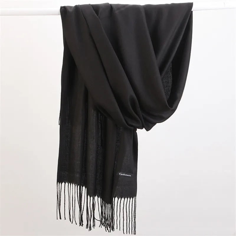 Women's Cashmere Wrap Scarf with Fringed Tassels and Silk Drape - Image 1