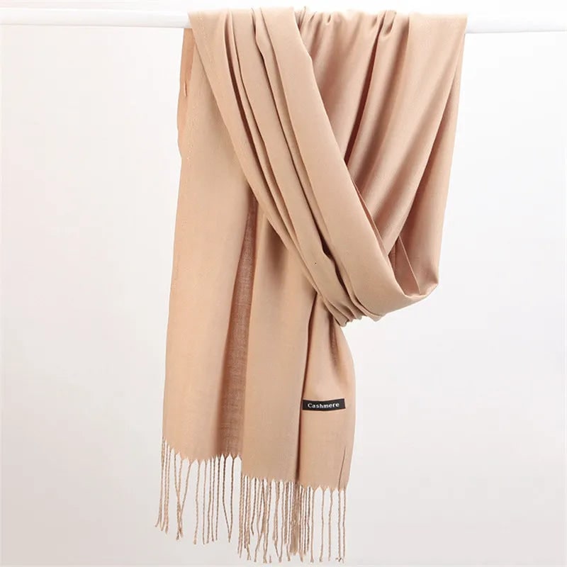 Women's Cashmere Wrap Scarf with Fringed Tassels and Silk Drape - Image 15