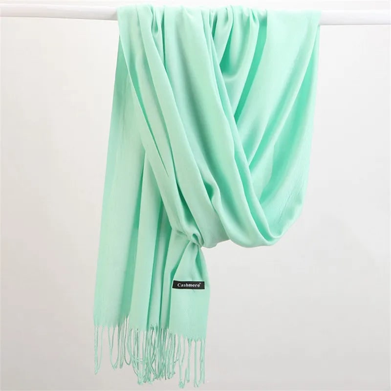 Women's Cashmere Wrap Scarf with Fringed Tassels and Silk Drape - Image 4